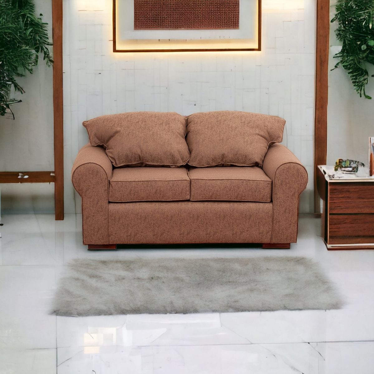 MUEBLES AMERICA - Sofá Moscú 2 Cuerpos Lino Café