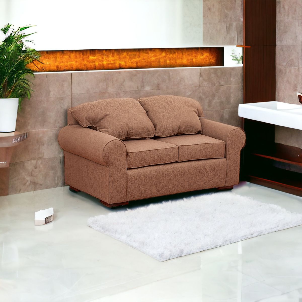 MUEBLES AMERICA - Sofá Moscú 2 Cuerpos Lino Café