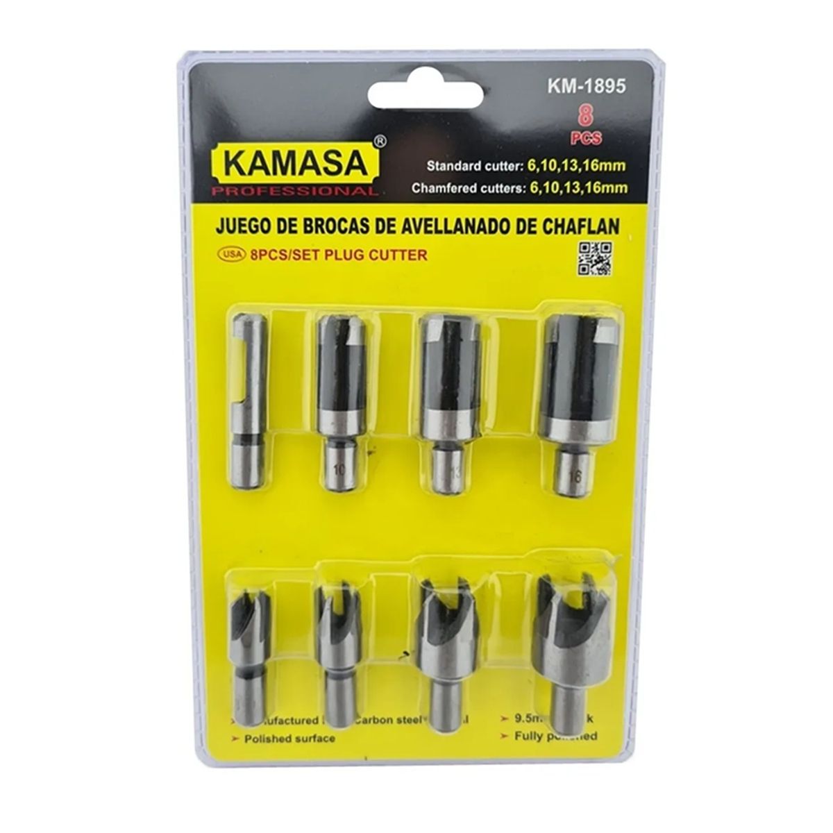 KAMASA - Kit Juego Brocas De Avellanado Carpinteria Chaflan 8 Pcs Km