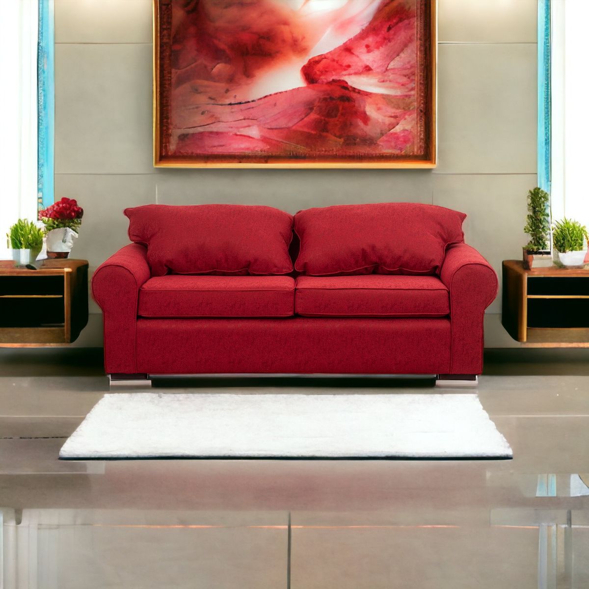 MUEBLES AMERICA - Sofá Moscú 3 Cuerpos Lino Burdeo