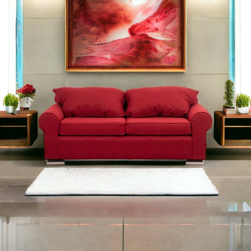 MUEBLES AMERICA - Sofá Moscú 3 Cuerpos Lino  Burdeo
