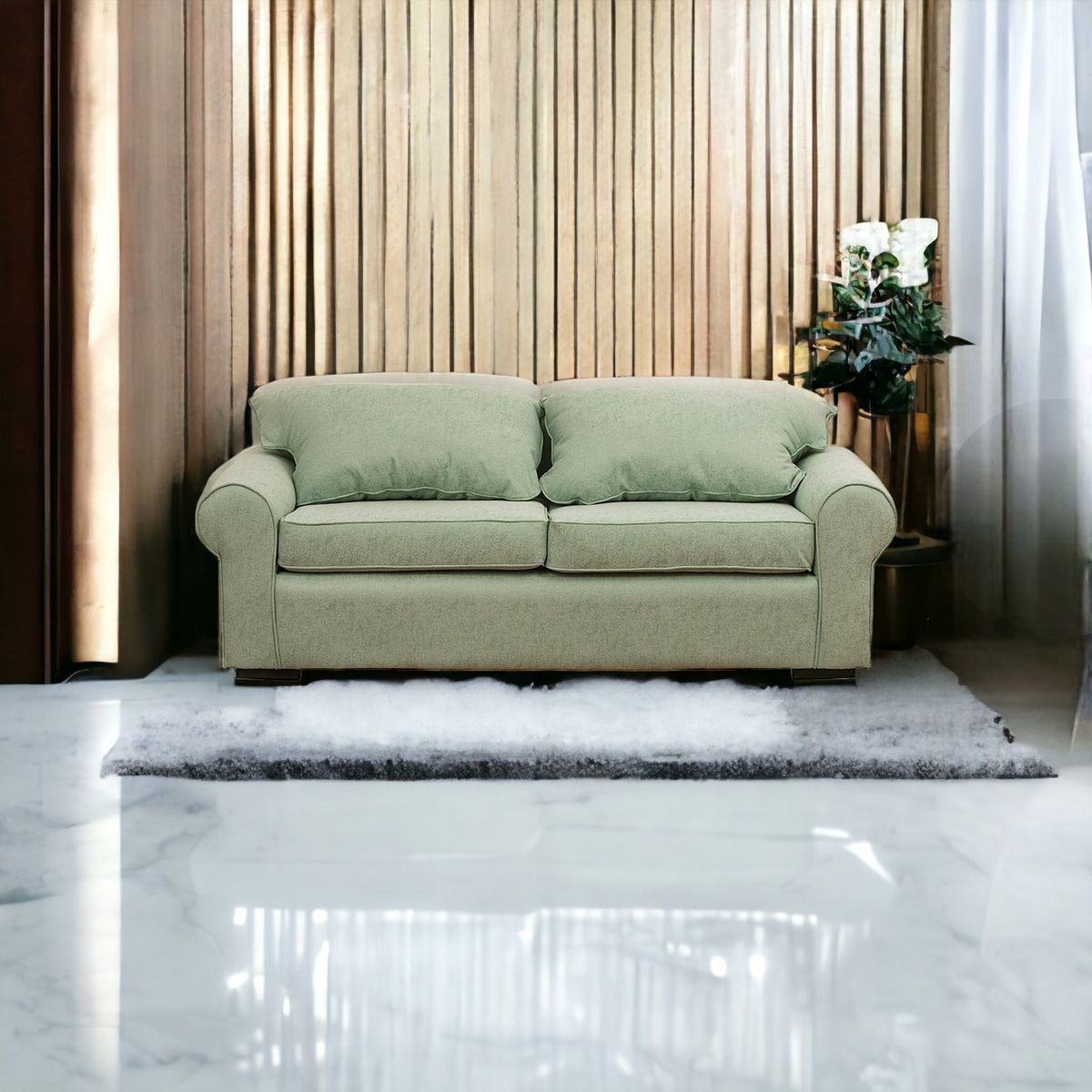 MUEBLES AMERICA - Sofá Moscú 3 Cuerpos Lino Verde Agua