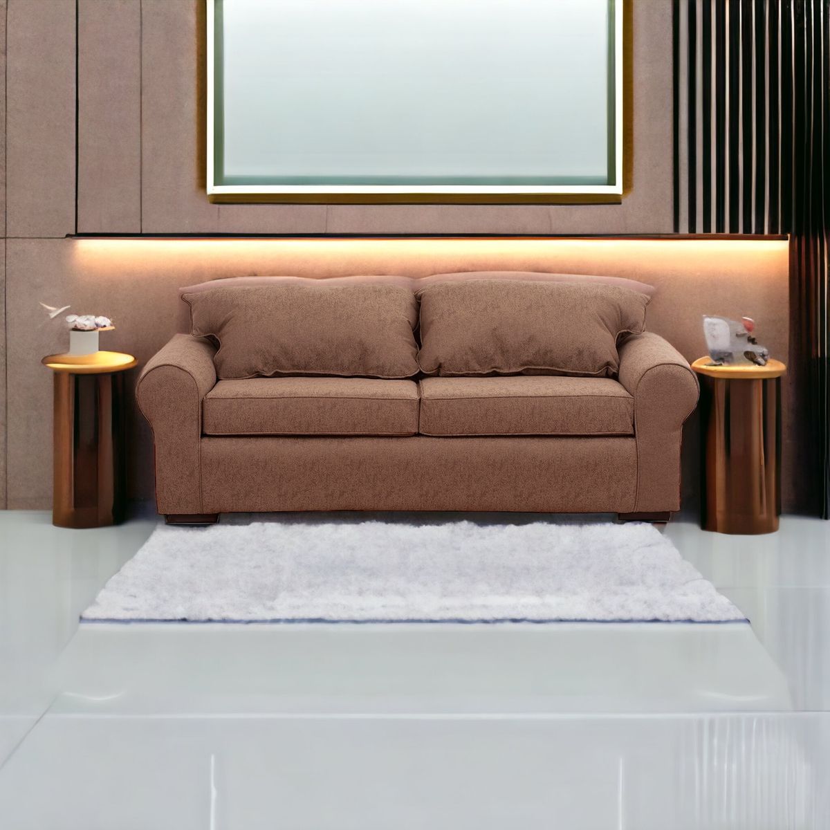 MUEBLES AMERICA - Sofá Moscú 3 Cuerpos Lino Café