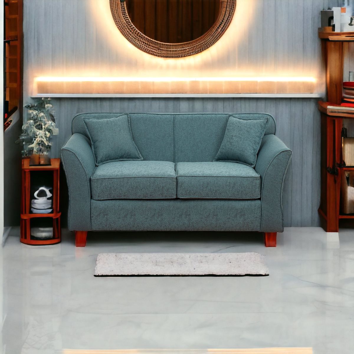 MUEBLES AMERICA - Sofá Lady 2 Cuerpos Lino Azul Petróleo