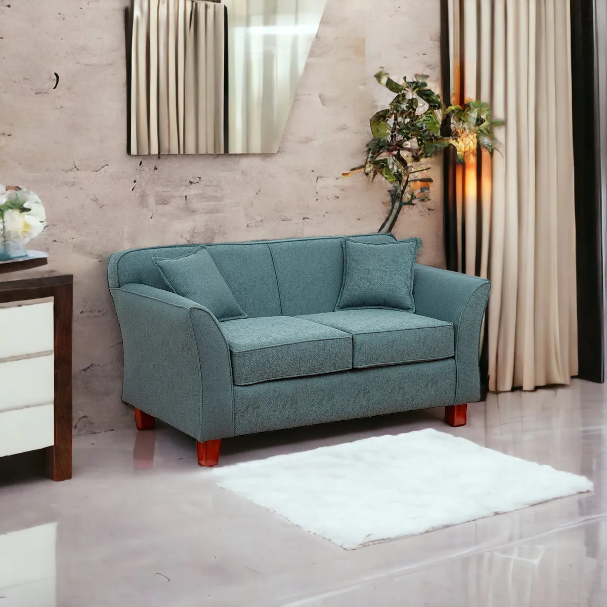 MUEBLES AMERICA - Sofá Lady 2 Cuerpos Lino Azul Petróleo