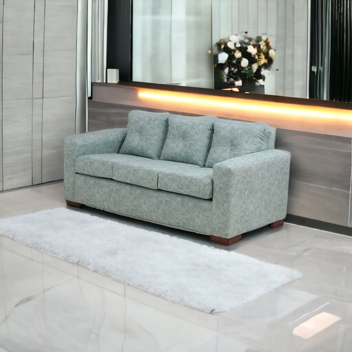 MUEBLES AMERICA - Sofá Franco 3 Cuerpos Cuero Auris Verde Agua