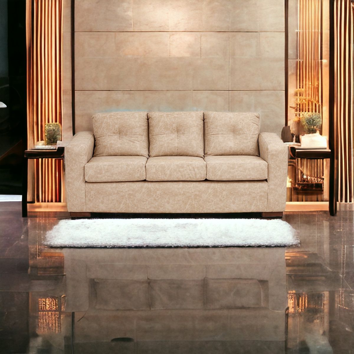 MUEBLES AMERICA - Sofá Franco 3 Cuerpos Cuero Auris Beige