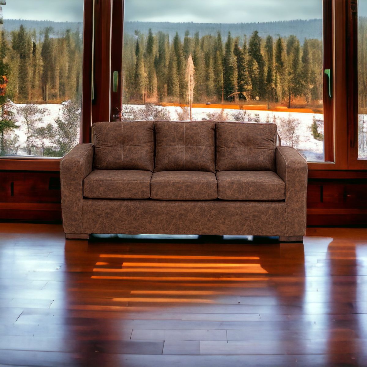 MUEBLES AMERICA - Sofá Franco 3 Cuerpos Cuero Auris Café