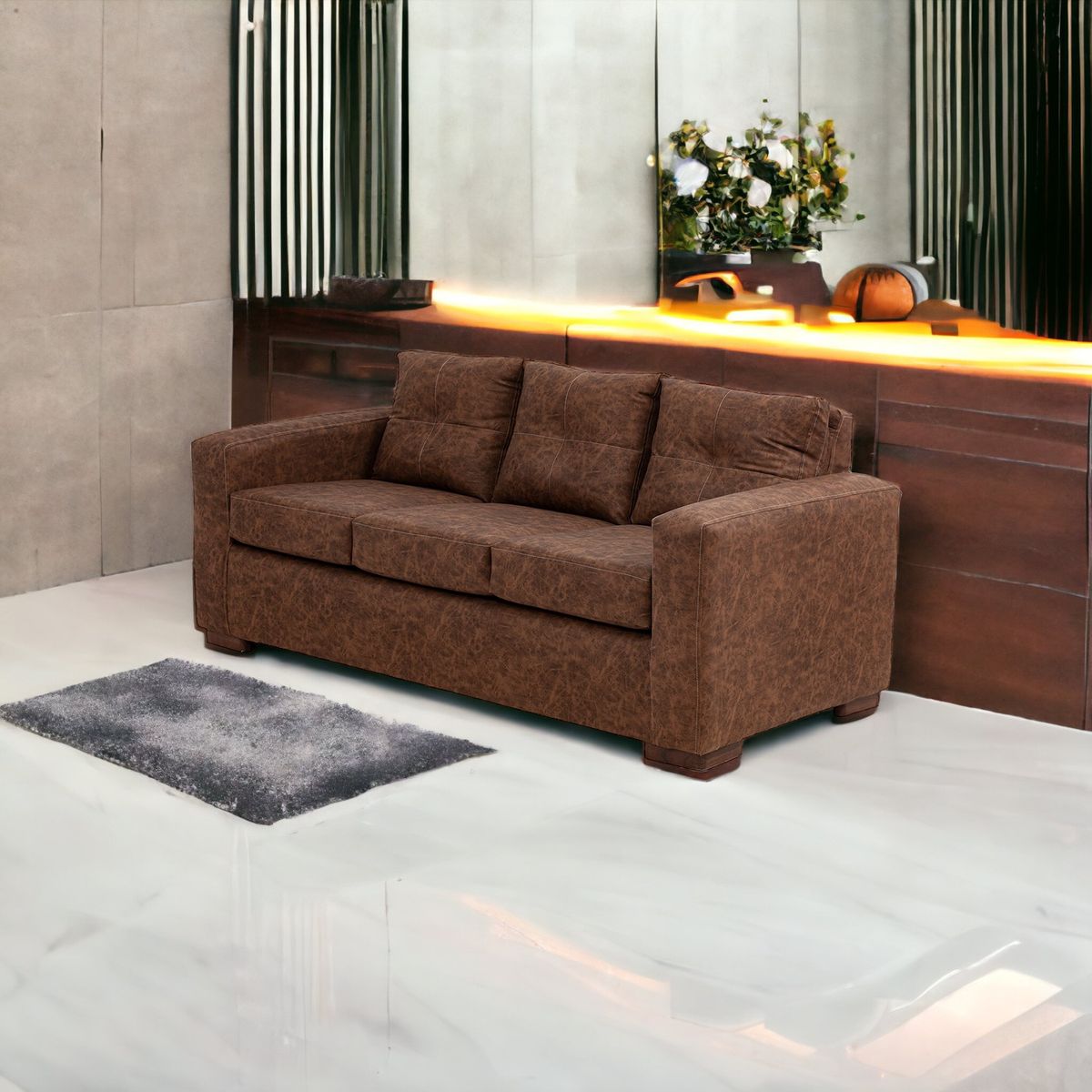 MUEBLES AMERICA - Sofá Franco 3 Cuerpos Cuero Auris Café