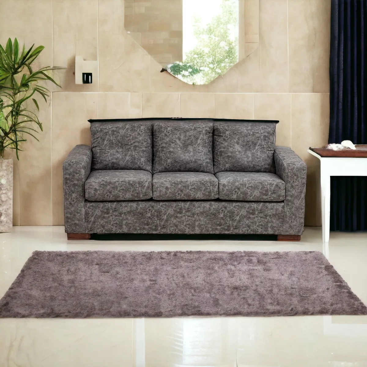 MUEBLES AMERICA - Sofá Franco 3 Cuerpos Cuero Auris Gris