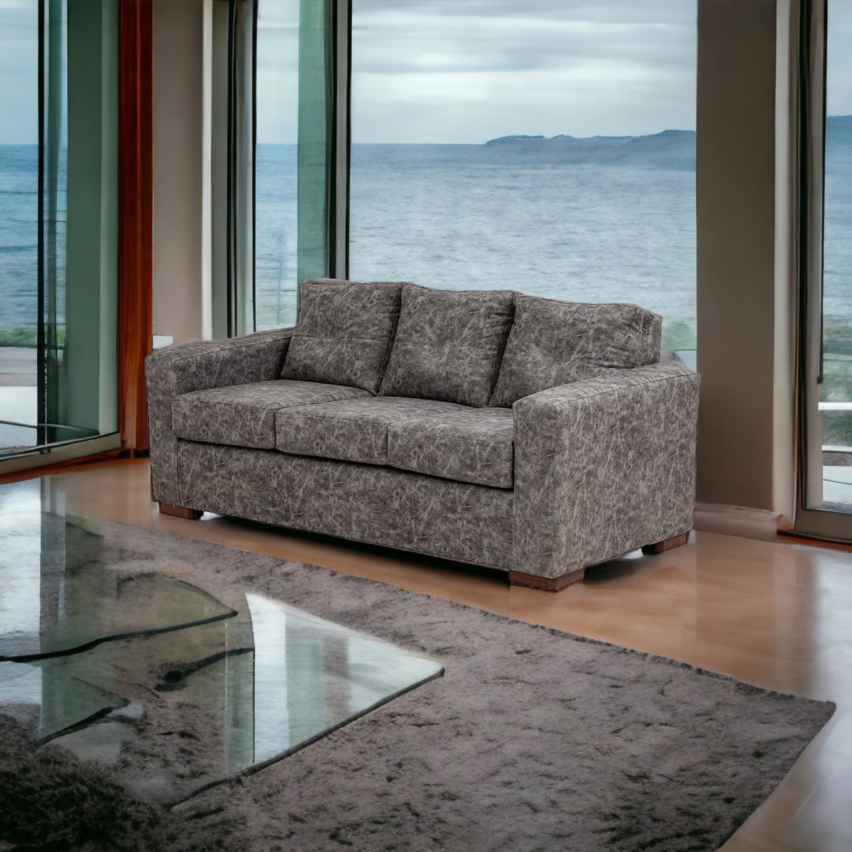 MUEBLES AMERICA - Sofá Franco 3 Cuerpos Cuero Auris Gris