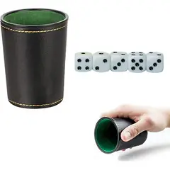 KUANGYE - Juego De 4 Cachos Eco Cuero Negro Simplit, Taza De Dados