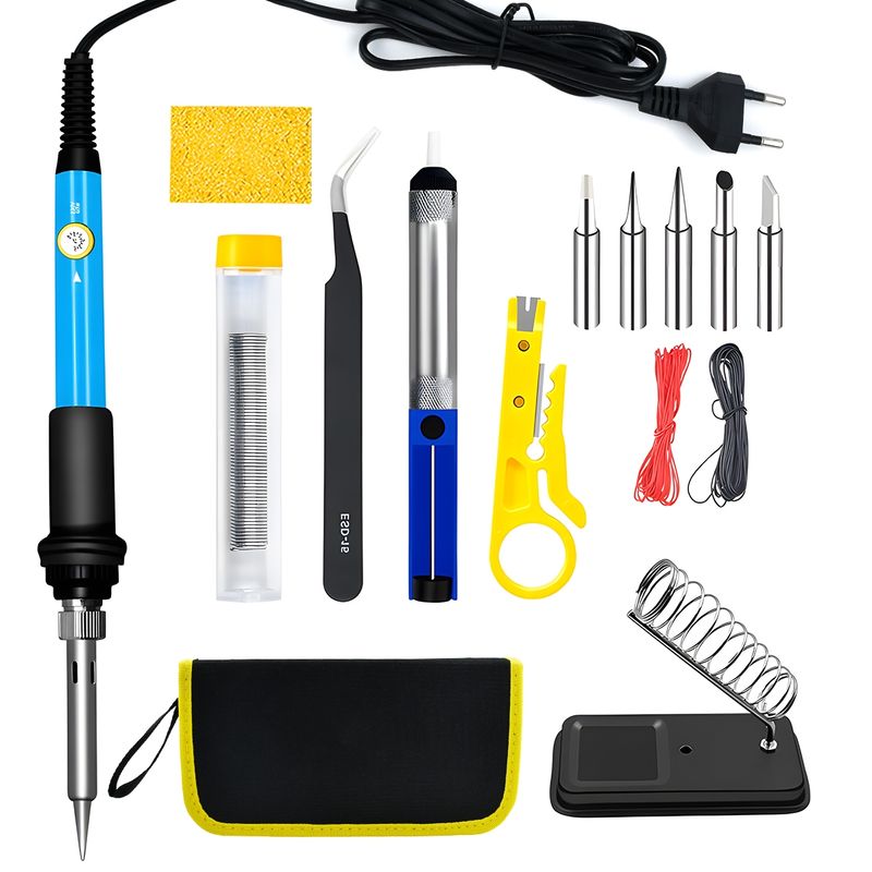 AIZO - AZUL Kit Electrico Cautín 220v 60w Regulable 5 Puntas 15 Pcs