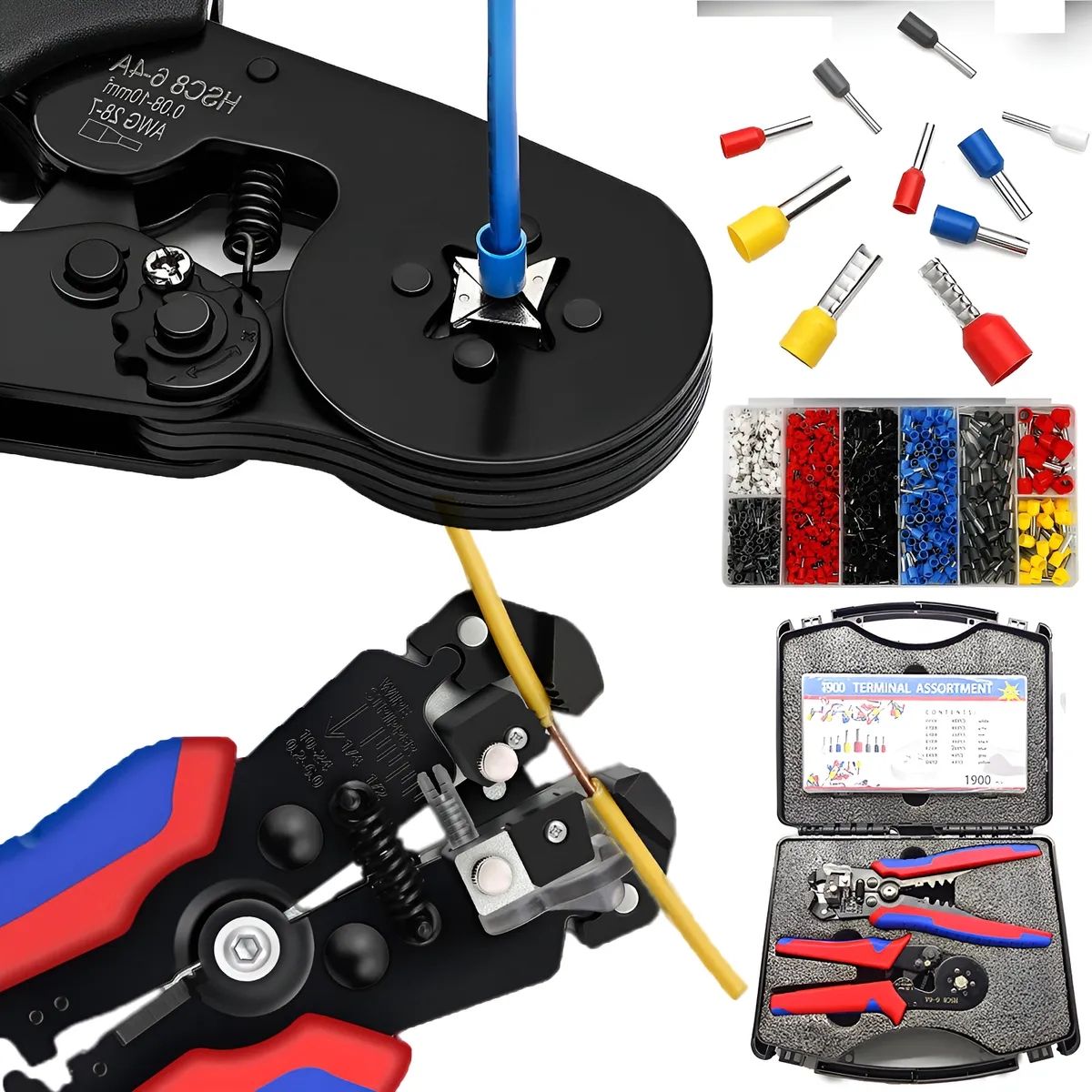 AIZO - Crimpeadora Alicate Prensa Pelacable + 1200 Terminales