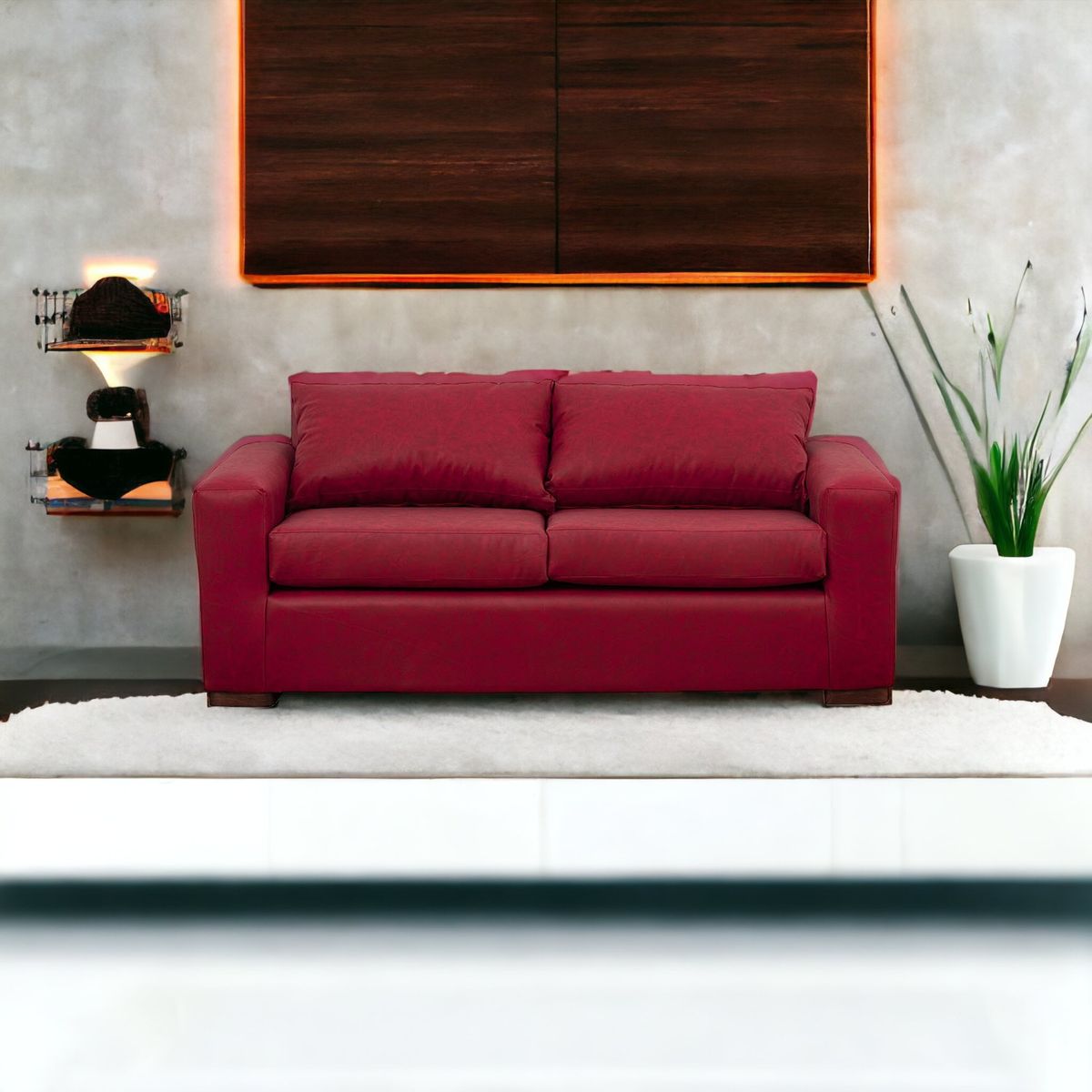 MUEBLES AMERICA - Sofá Neo 3 Cuerpos Cuero Auris Burdeo