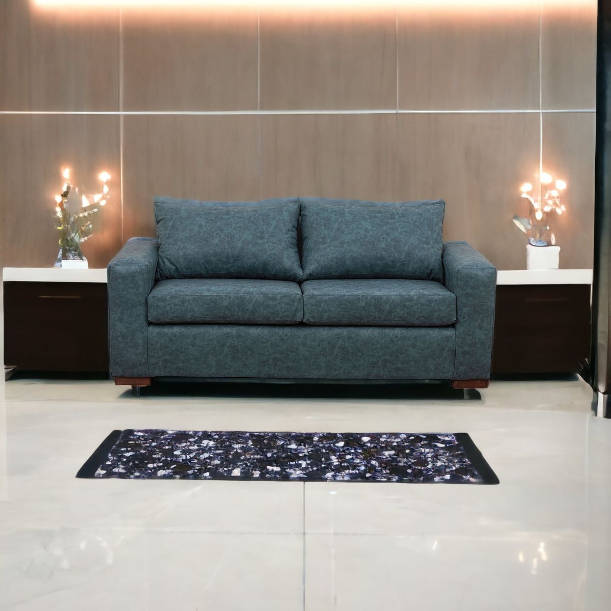 MUEBLES AMERICA - Sofá Neo 3 Cuerpos Cuero Auris Azul Petróleo