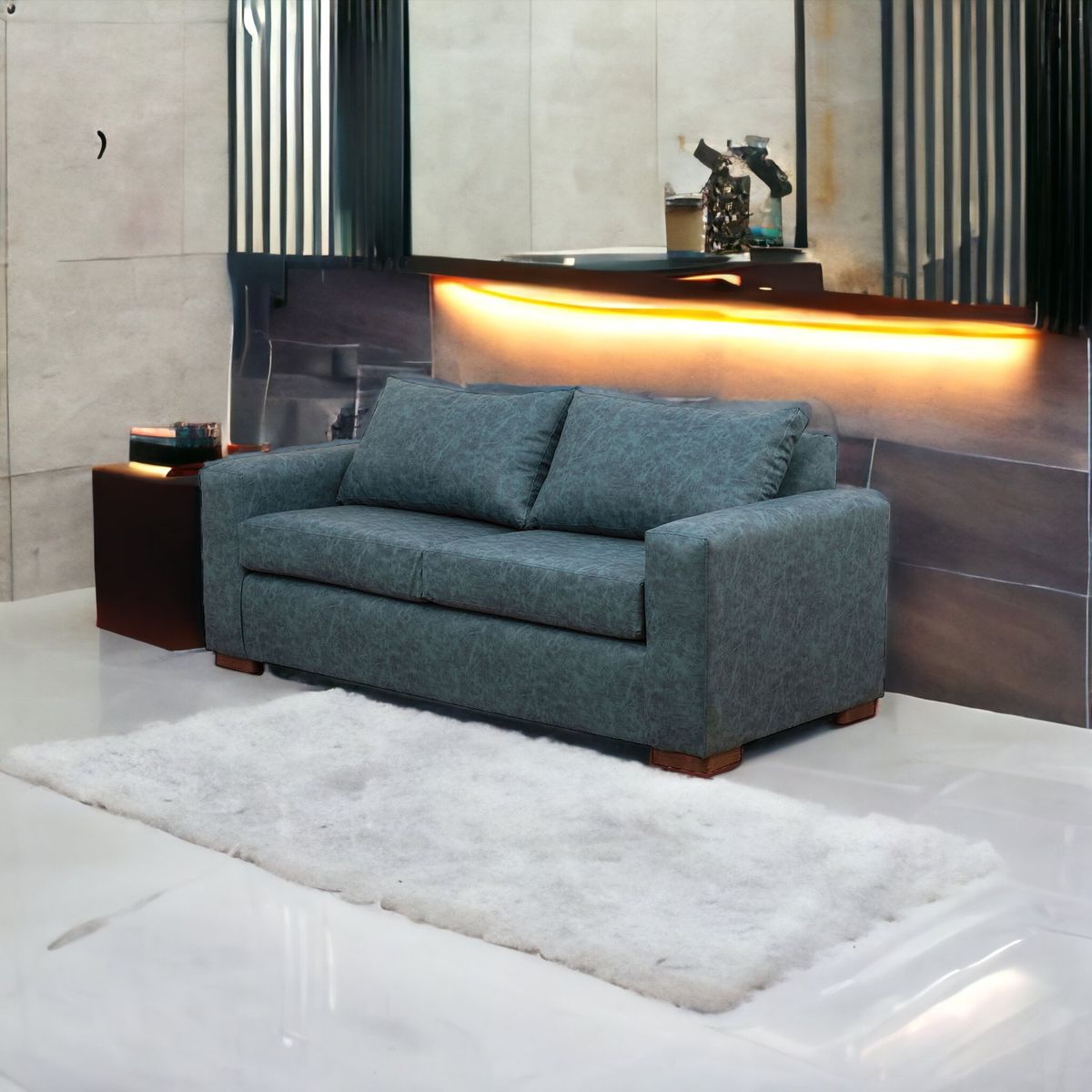 MUEBLES AMERICA - Sofá Neo 3 Cuerpos Cuero Auris Azul Petróleo
