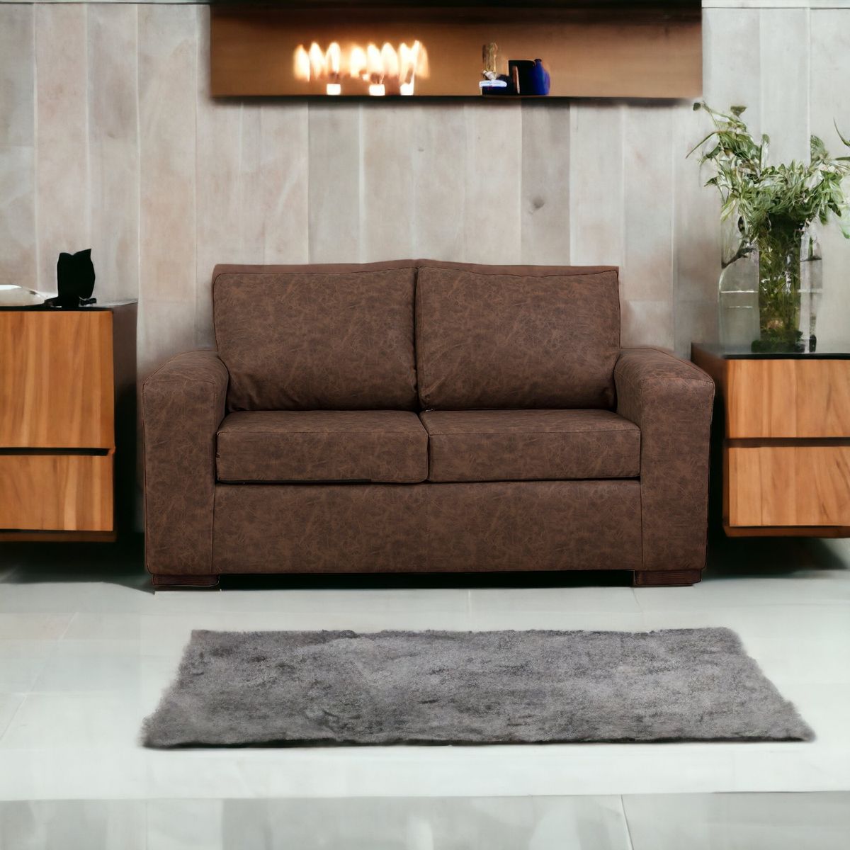 MUEBLES AMERICA - Sofá Infinity 2 Cuerpos Cuero Auris Café