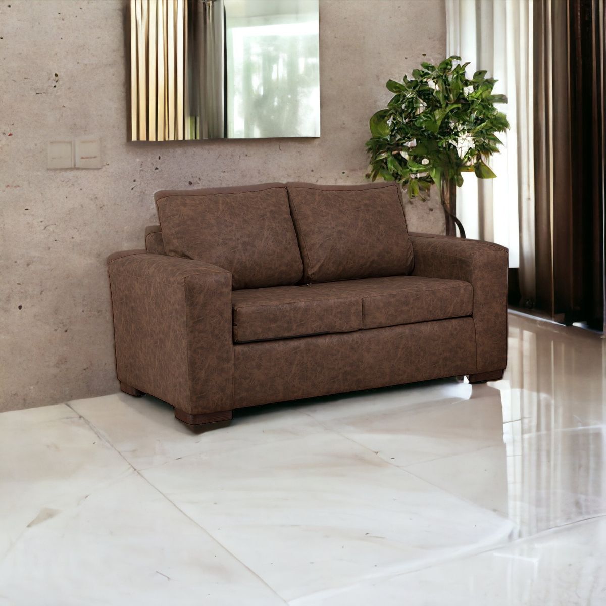 MUEBLES AMERICA - Sofá Infinity 2 Cuerpos Cuero Auris Café