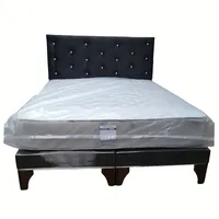 Cama Europea 2 Plazas Respaldo Negro Felpa Diamante Colchón Resorte