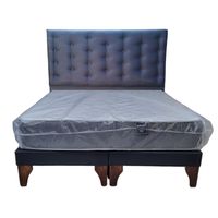 Cama Europea 2 Plazas + Respaldo Negro A Piso + Colchón Resorte