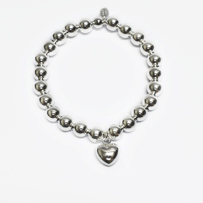 ROSETT - Pulsera pellet con corazón colgante elasticada Plata 925