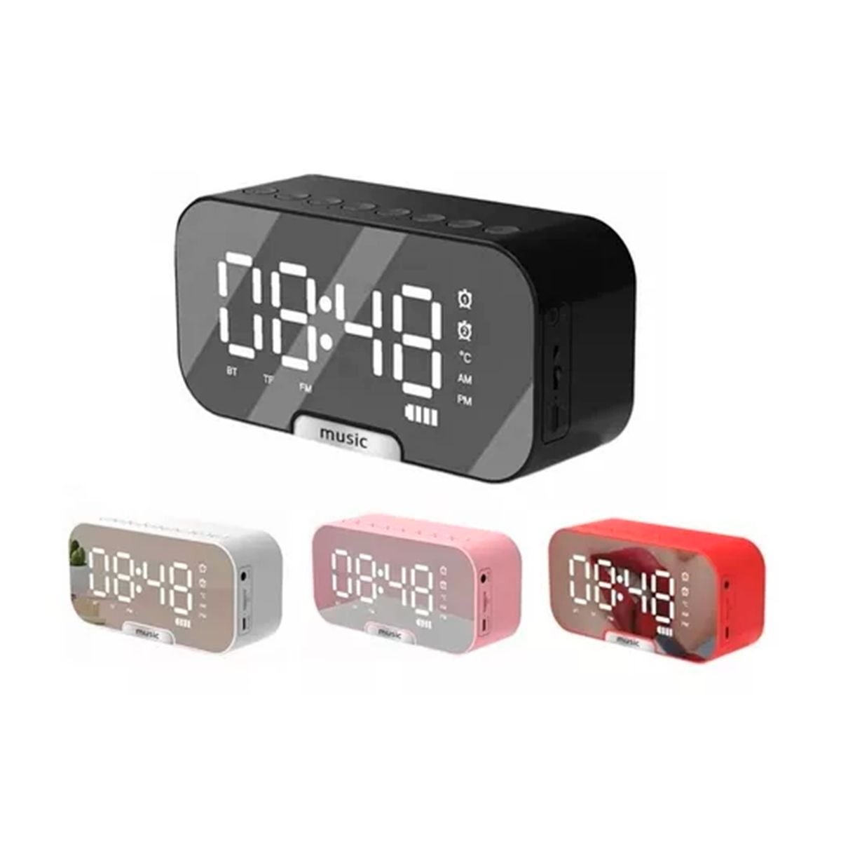 GENERICO - Radio Reloj Despertador Digital Parlante Bluetooth Rojo