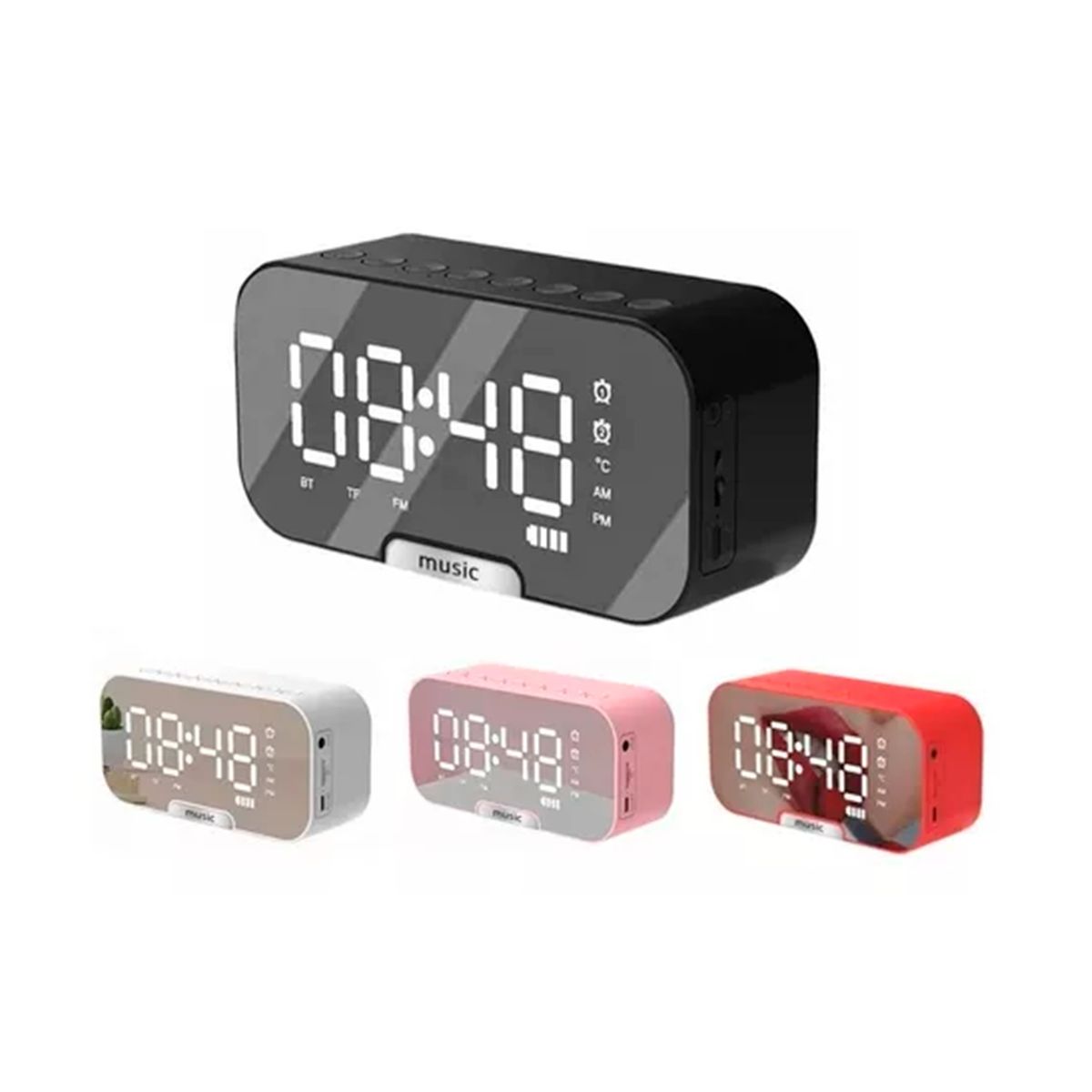 GENERICO - Radio Reloj Despertador Digital Parlante Bluetooth Rojo