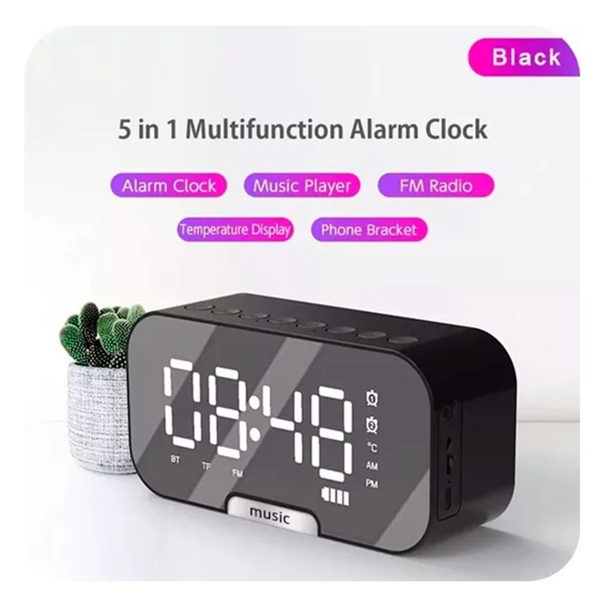 GENERICO - Radio Reloj Despertador Digital Parlante Bluetooth Rojo