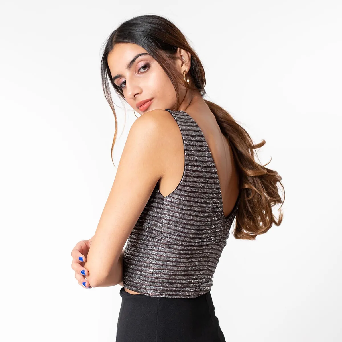 NATALIA SEGUEL - Crop Top Vera Plateado Natalia Seguel_.