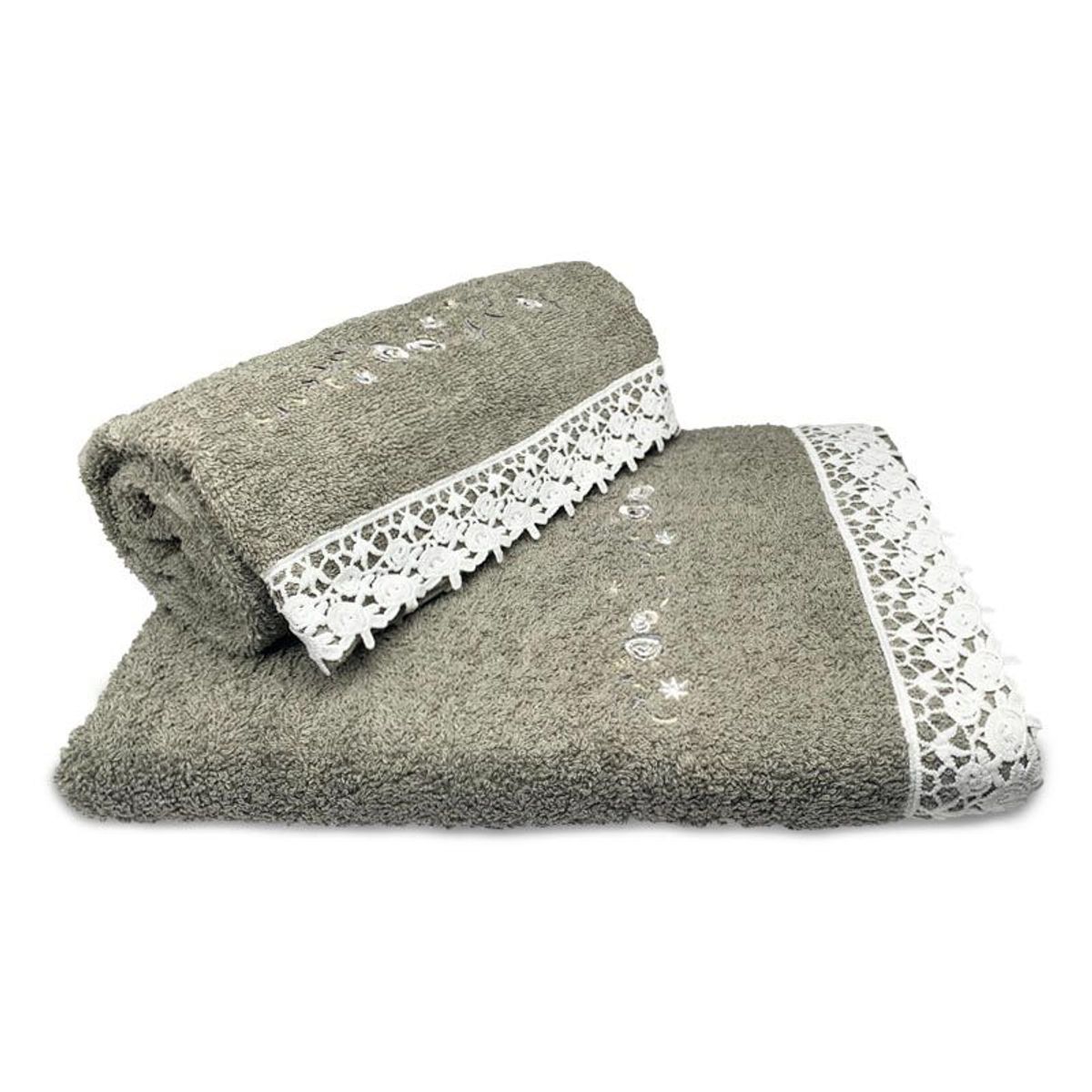 DORAL - Set de 2 toallas con bordado romantico Julieta color gris