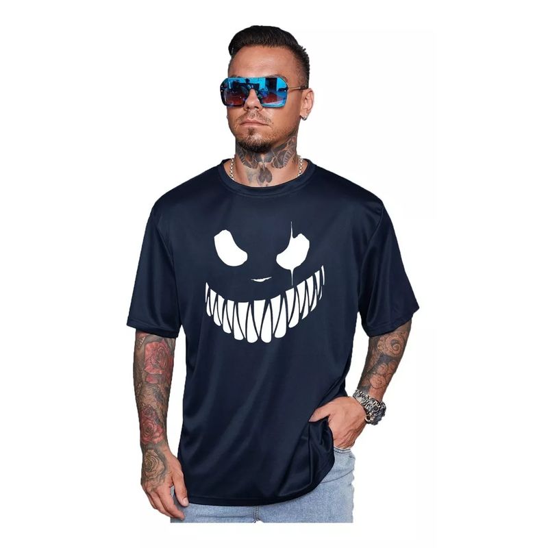 ROLY - Polera Negra Hombre Monster Face Algodón