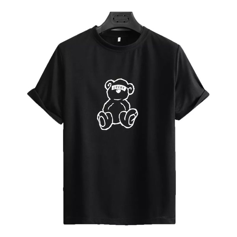 ROLY - Polera Negra Streetwear Hombre Oso Lucky Algodón