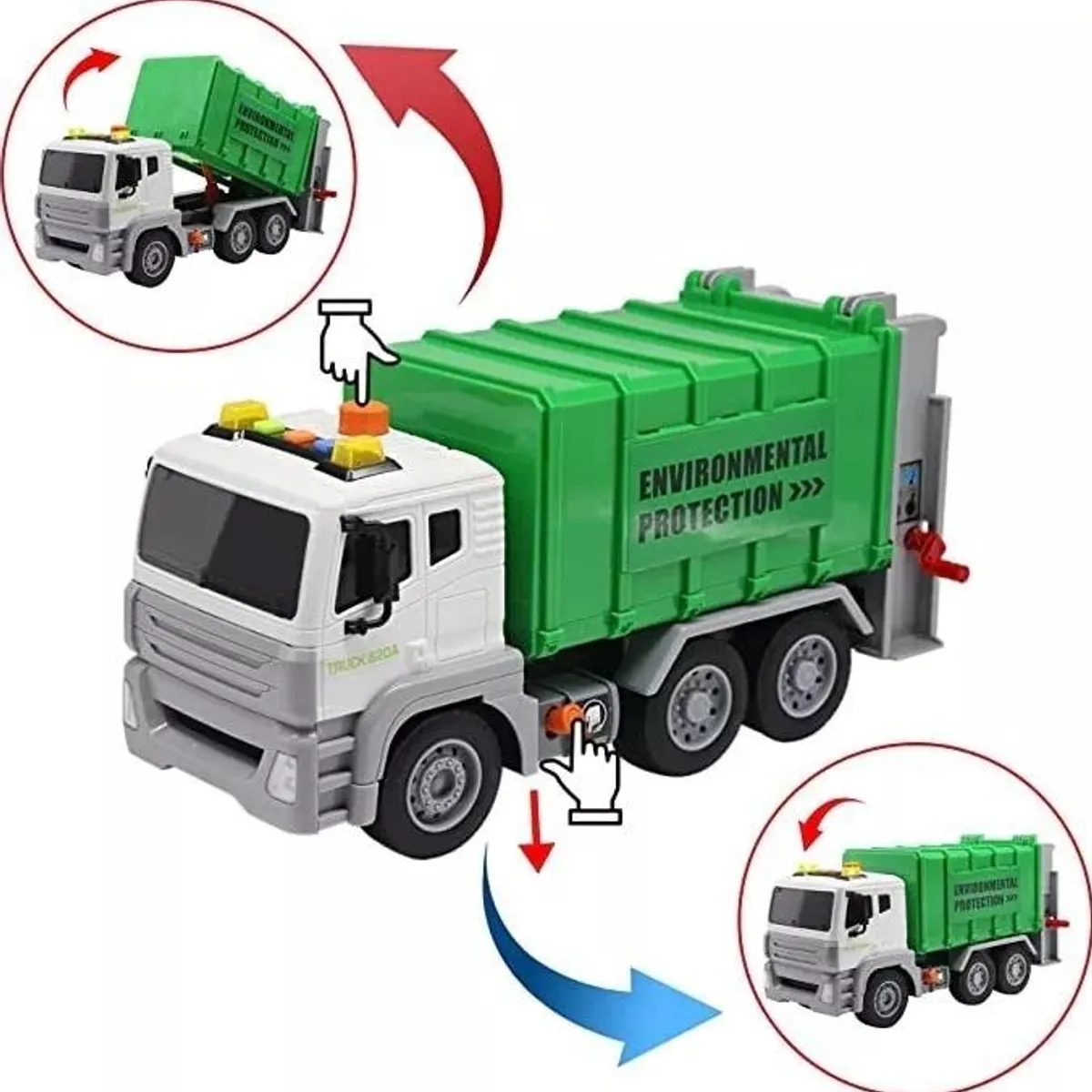 KUANGYE - Camión De Basura Con 2 Botes De Basura Con Luz Y Sonido