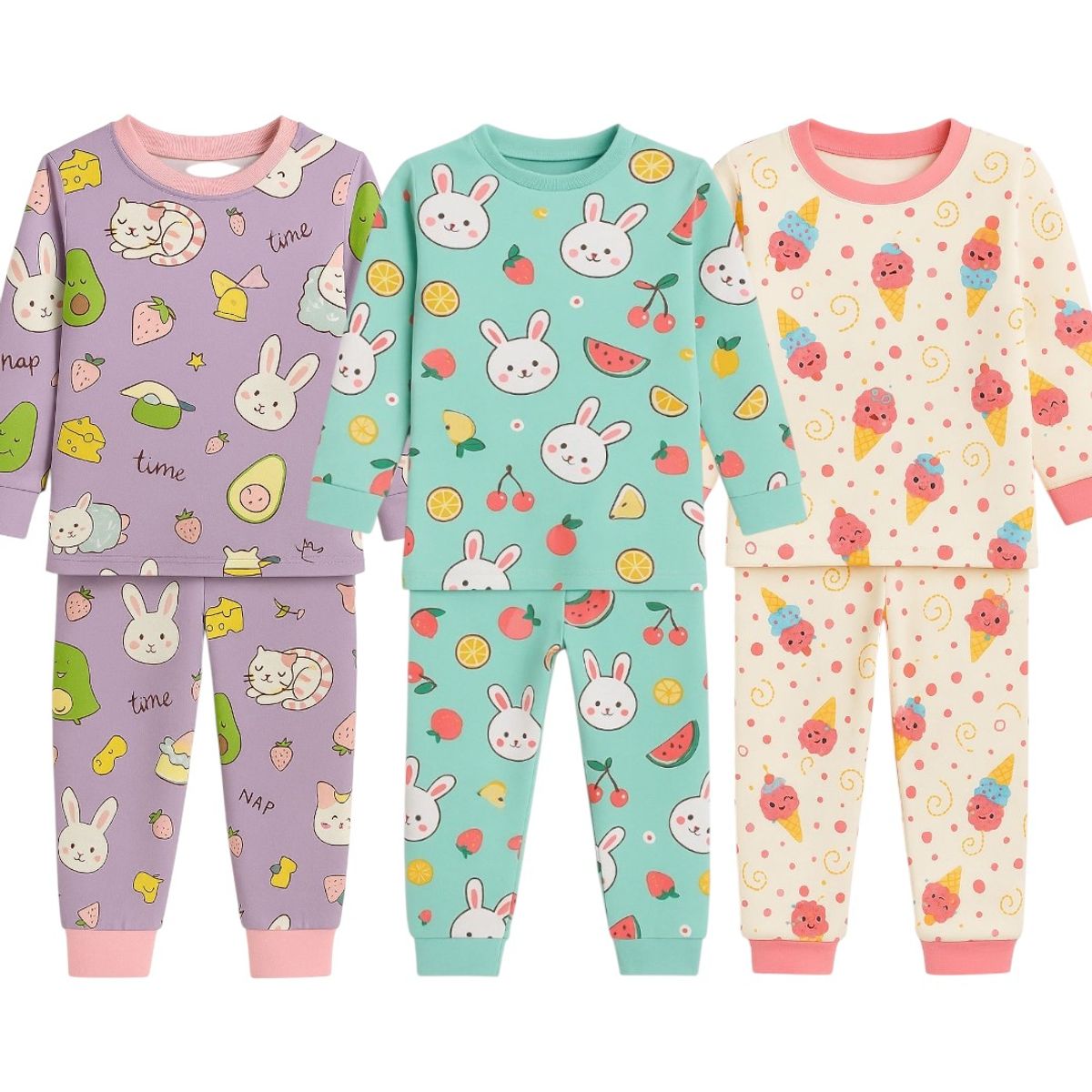 MV MOVAC - Pack 3 Pijama Invierno Conjunto Niña Polar Pantalón + Polerón.