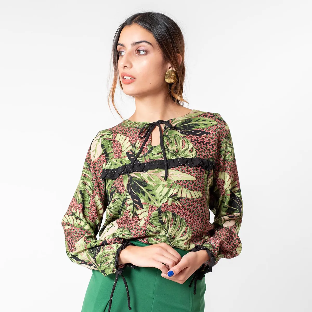 NATALIA SEGUEL - Blusa Helena Verde Hojas Natalia Seguel