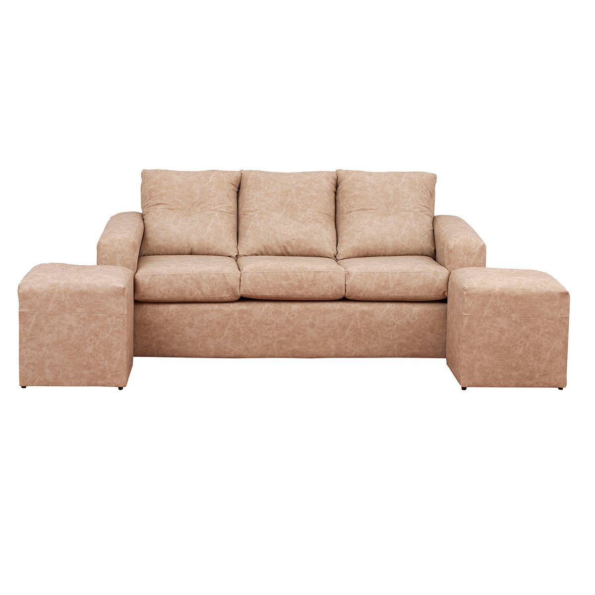 MUEBLES AMERICA - Living Emilia Sofá 3 Cuerpos 2 Pouf Auris Beige