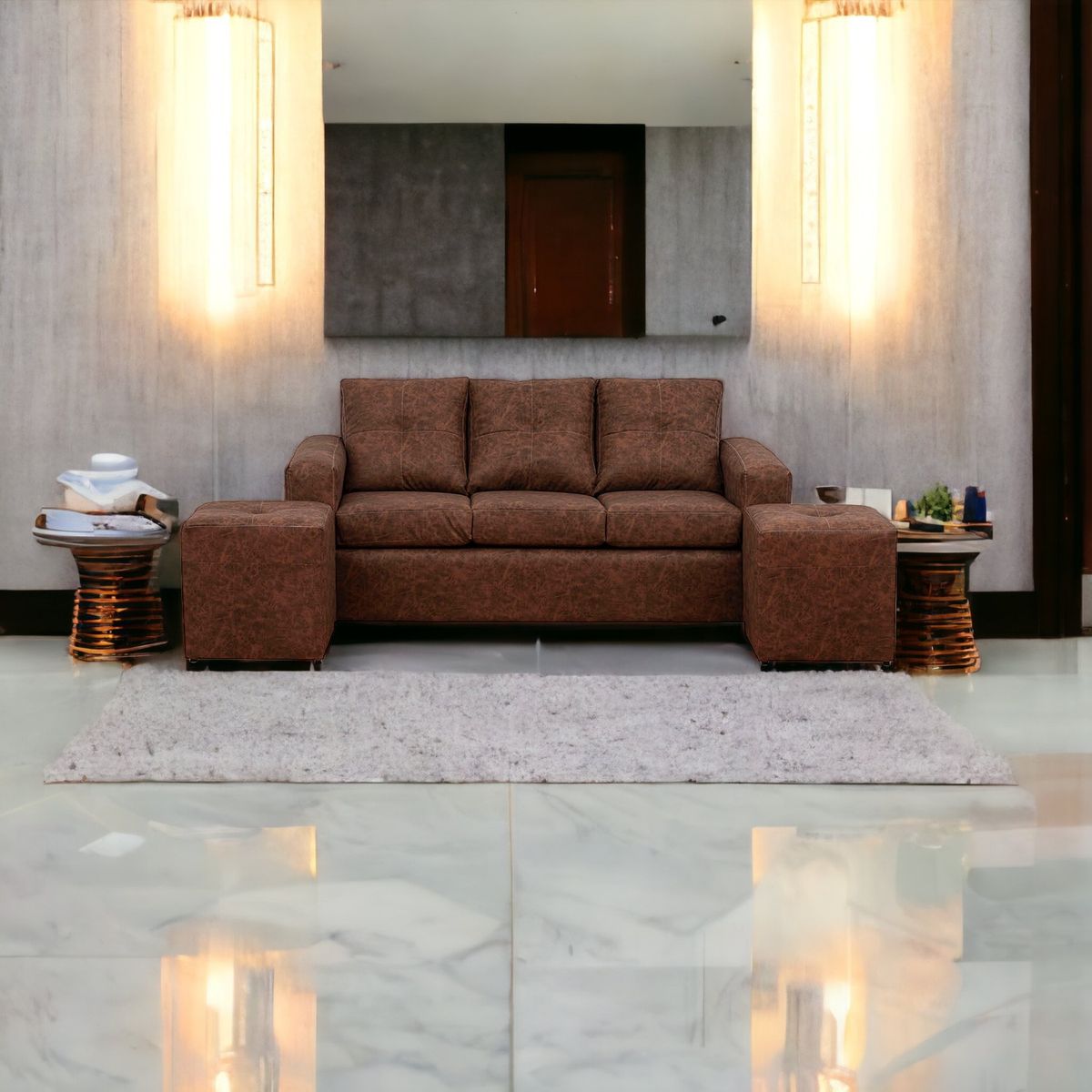 MUEBLES AMERICA - Living Emilia Sofá 3 Cuerpos 2 Pouf Auris Café