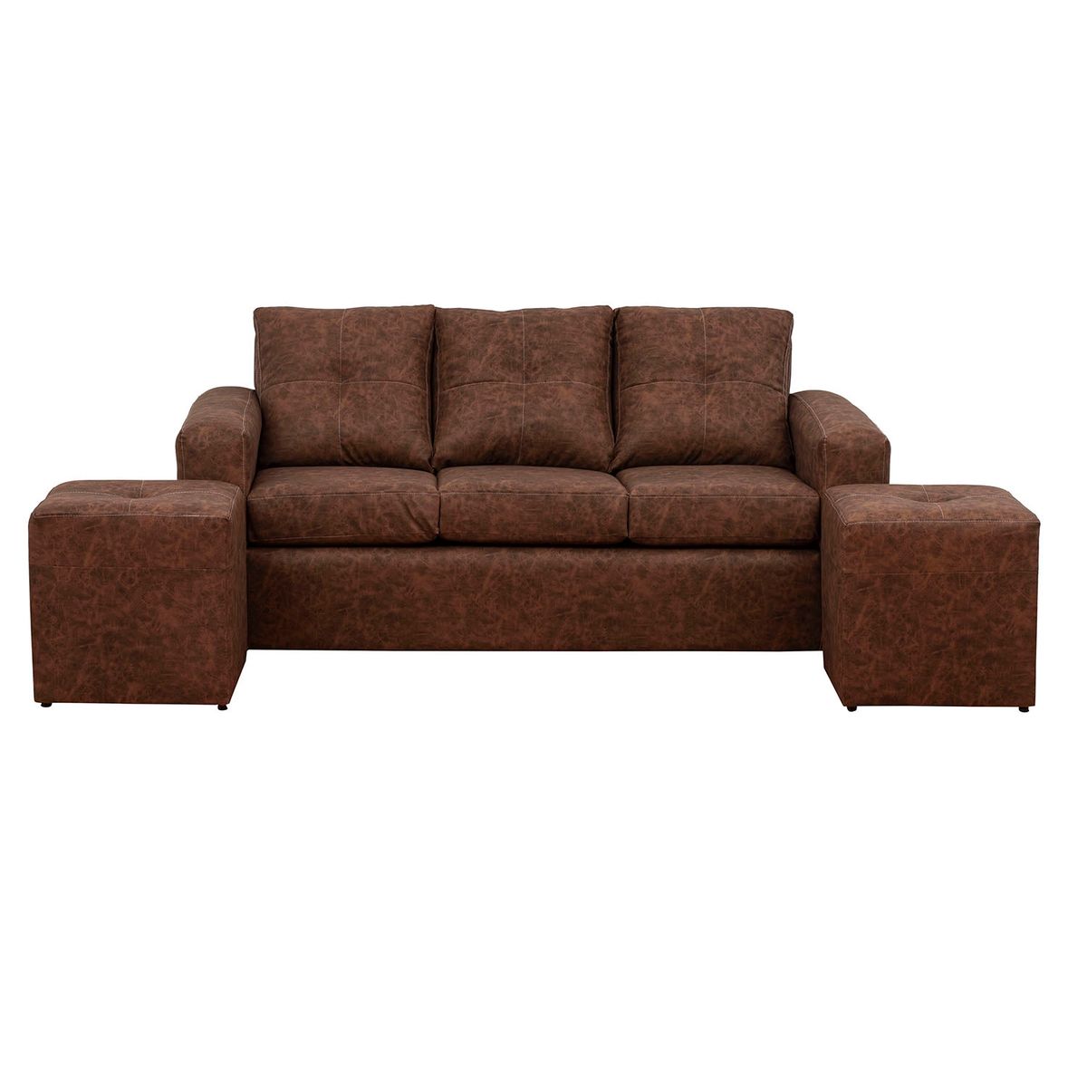 MUEBLES AMERICA - Living Emilia Sofá 3 Cuerpos 2 Pouf Auris Café
