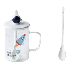 GENERICO - Taza De Vidrio De Astronauta Con Tapa Y Cuchara Cerámica MK65 B