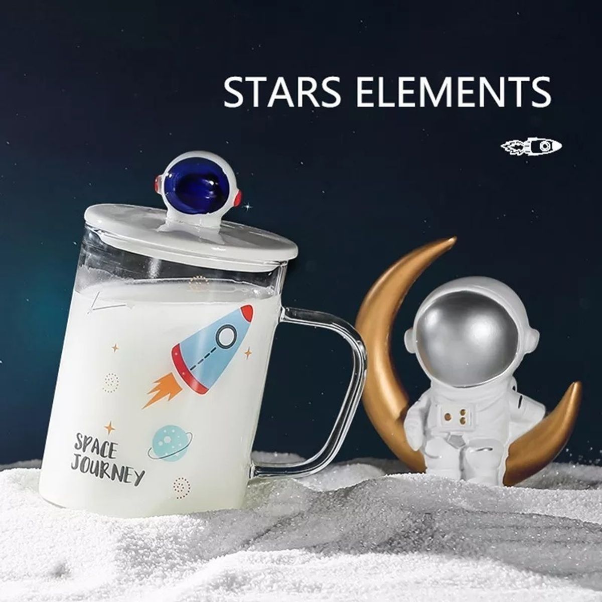 GENERICO - Taza De Vidrio De Astronauta Con Tapa Y Cuchara Cerámica MK65 B