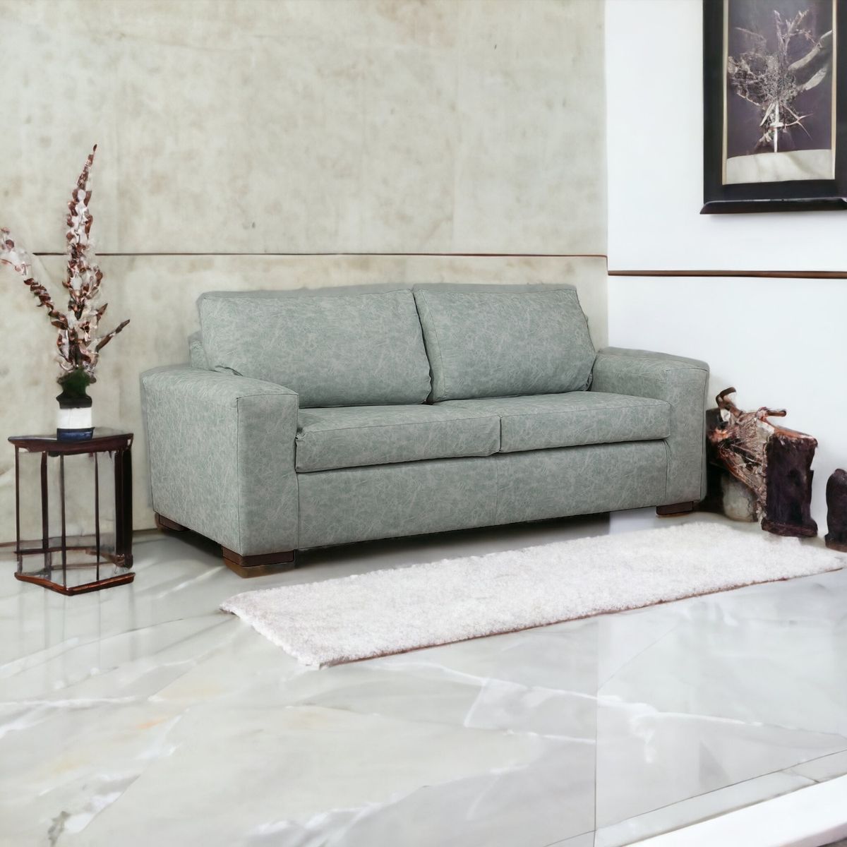 MUEBLES AMERICA - Sofá Infinity 3 Cuerpos Cuero Auris Verde Agua