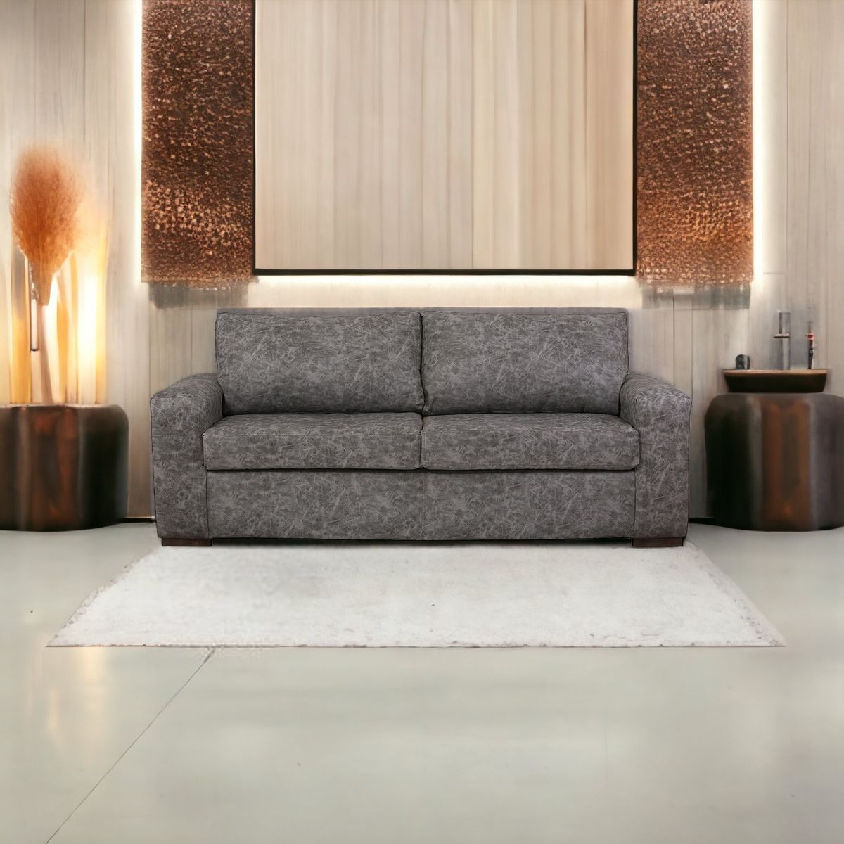 MUEBLES AMERICA - Sofá Infinity 3 Cuerpos Cuero Auris Gris