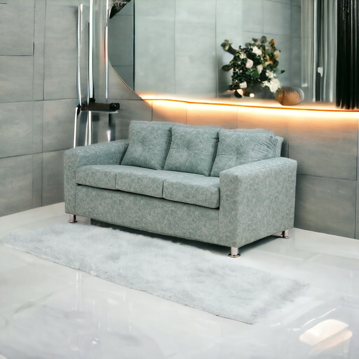 MUEBLES AMERICA - Sofá George 3 Cuerpos Cuero Auris Verde Agua