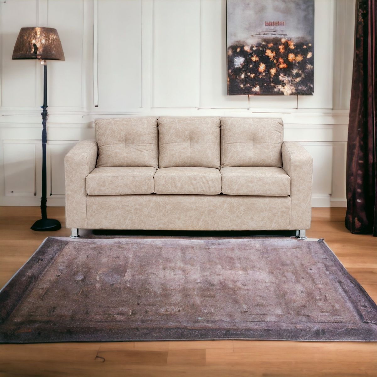 MUEBLES AMERICA - Sofá George 3 Cuerpos Cuero Auris Beige