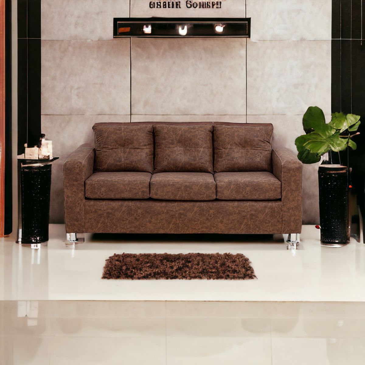 MUEBLES AMERICA - Sofá George 3 Cuerpos Cuero Auris Café