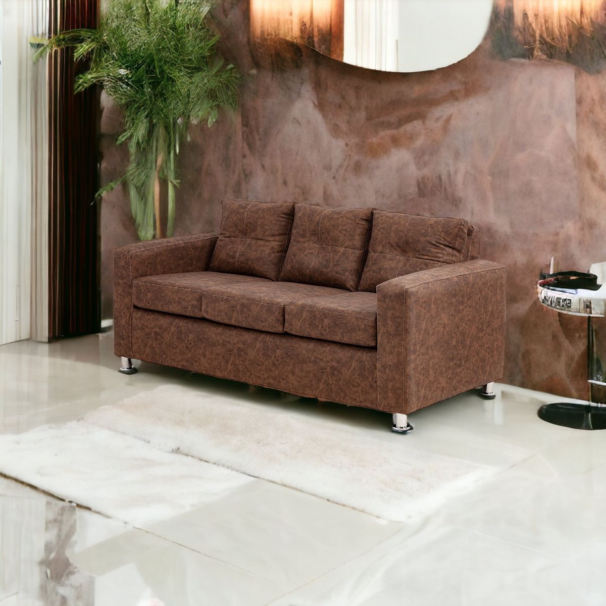 MUEBLES AMERICA - Sofá George 3 Cuerpos Cuero Auris Café