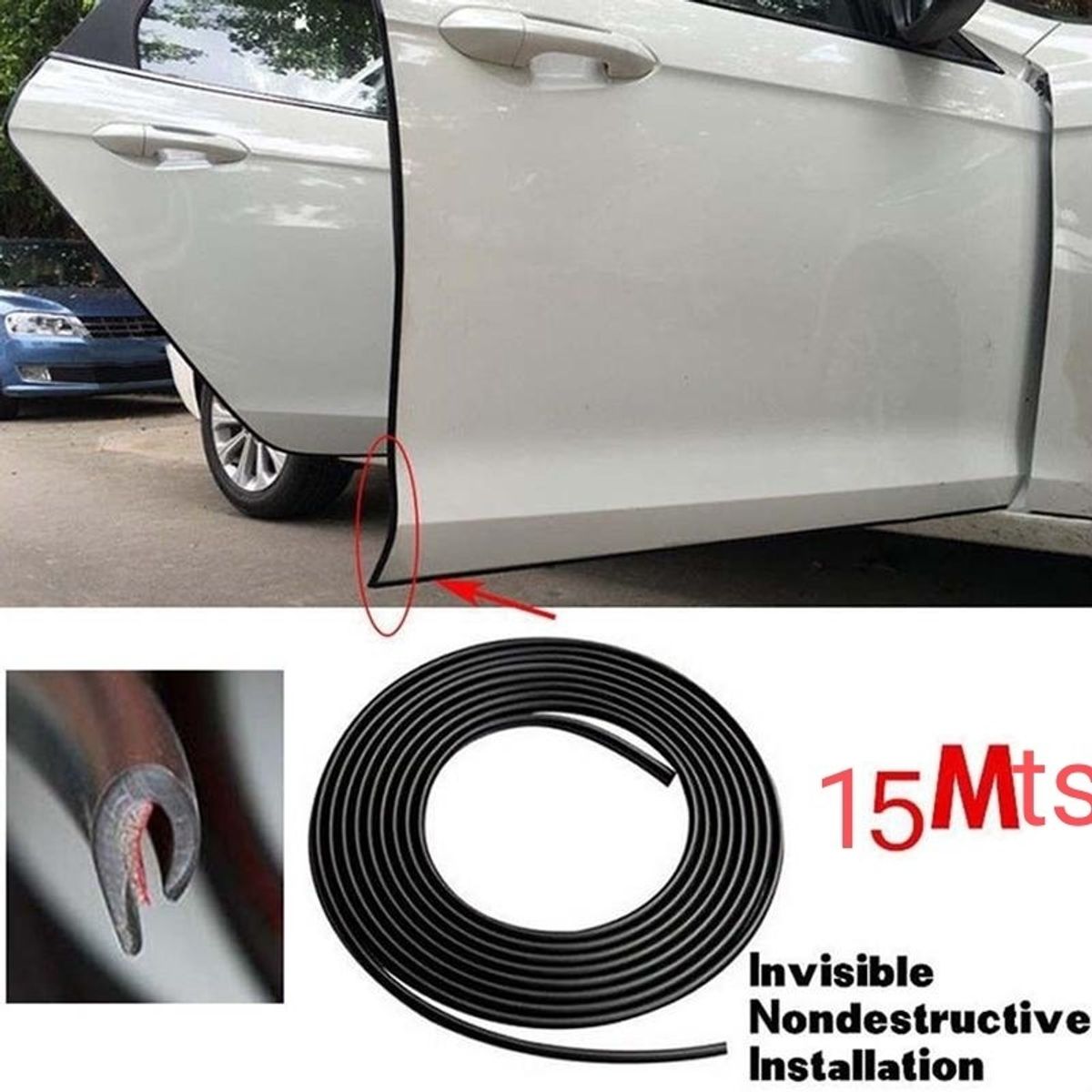 GENERICO - Moldura De Auto Protectora Puertas Y Capot 15m NEGRO