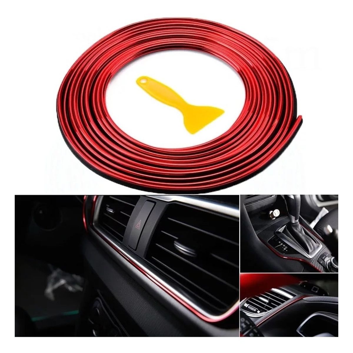 GENERICO - Hilo Decorativo Tuning 5 Metros Interior Tablero ROJO