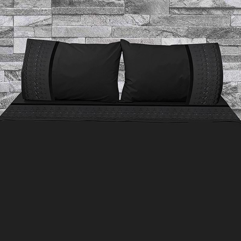 VICTORIANAS - Juego De Sabanas 2 Plazas Dark Broderie Negro 300 Hilos